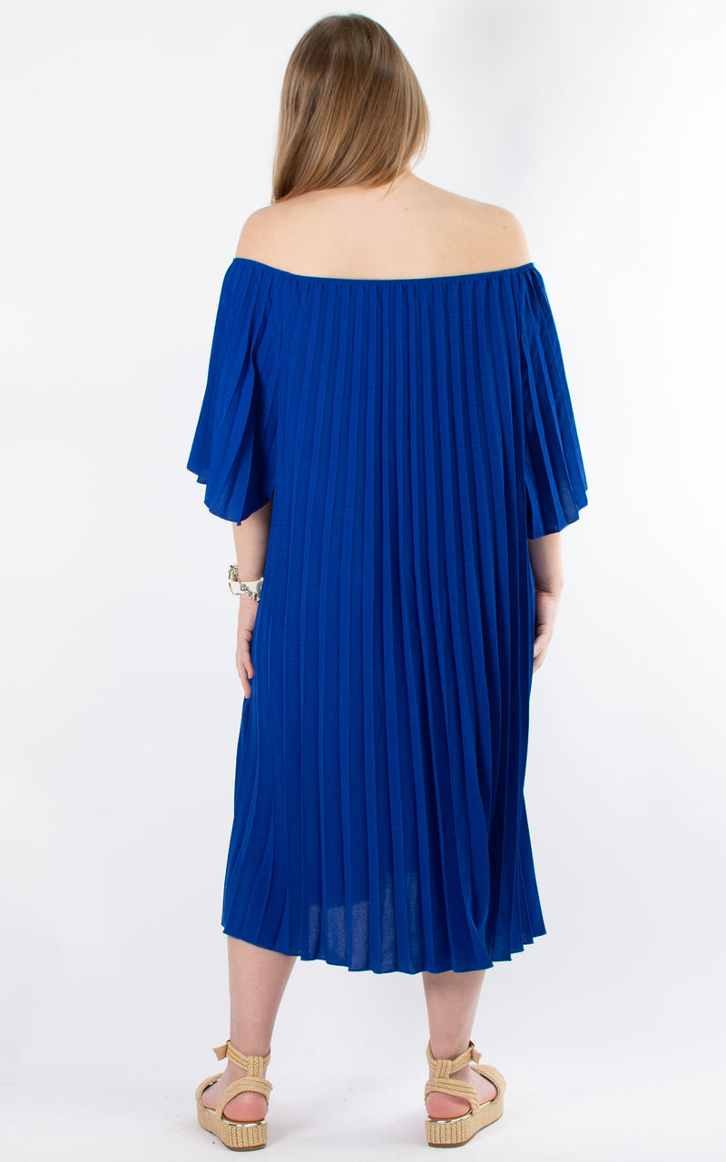 Pleated Bardot Dress | Cobalt