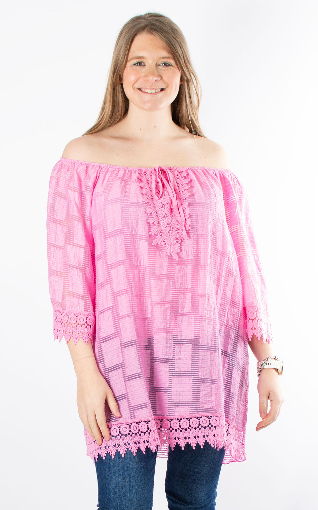 Colette Lace Top | Tie Front | Pink