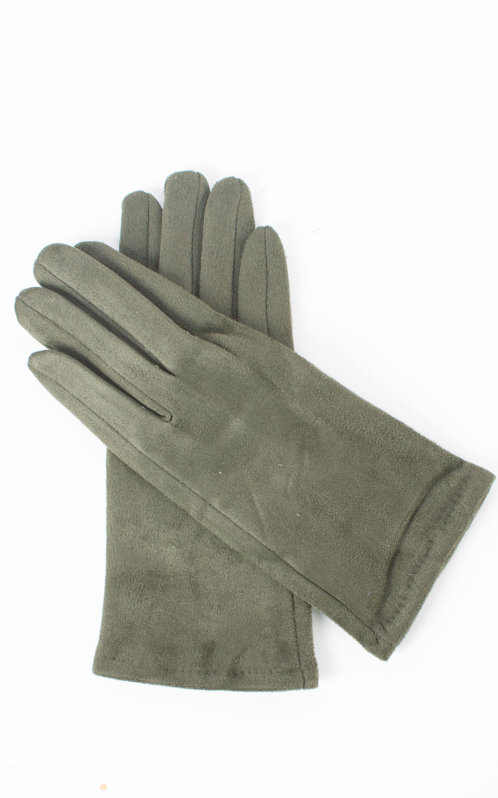 Faux Suede Plain Gloves | Olive