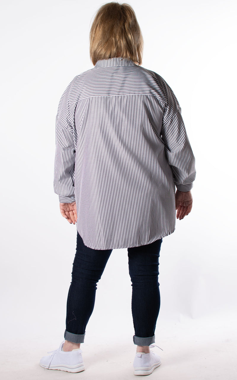 High Low Striped Shirt | Charcoal