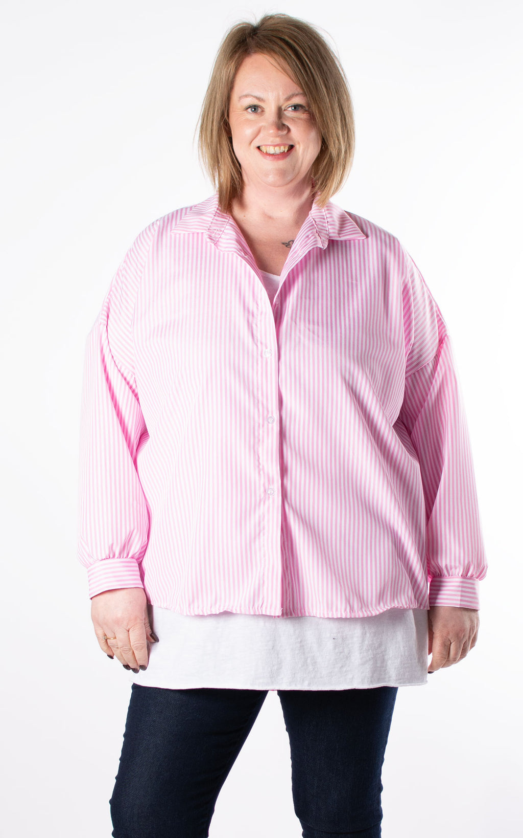 High Low Striped Shirt | Pink