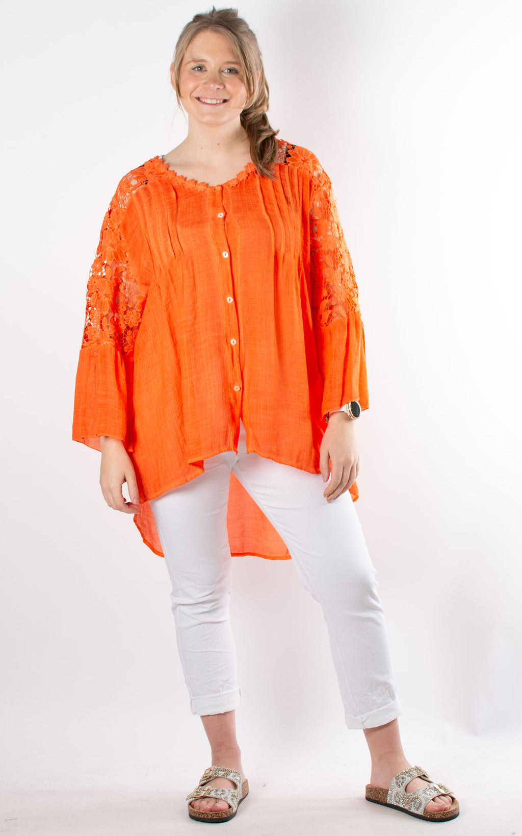 Lace Back Shirt | Orange