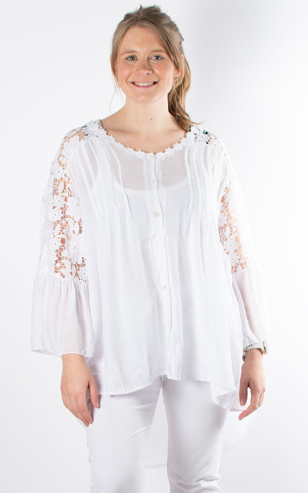 Lace Back Shirt | White