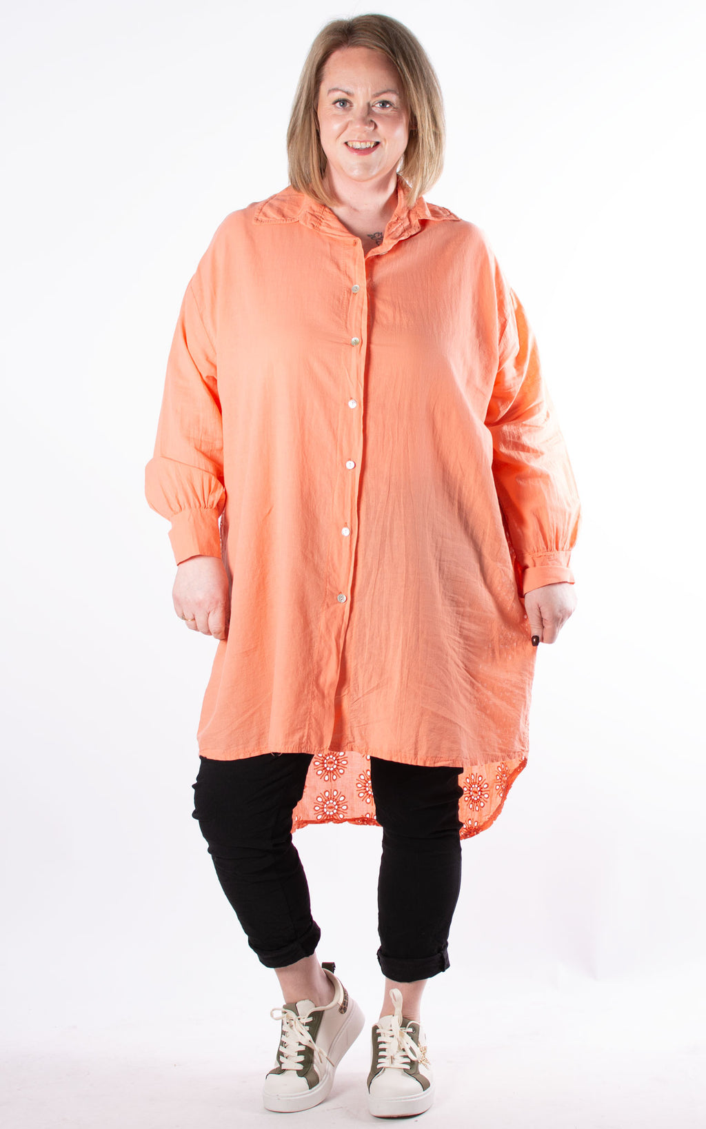 Mandy Broderie Anglaise Longline Shirt | Orange