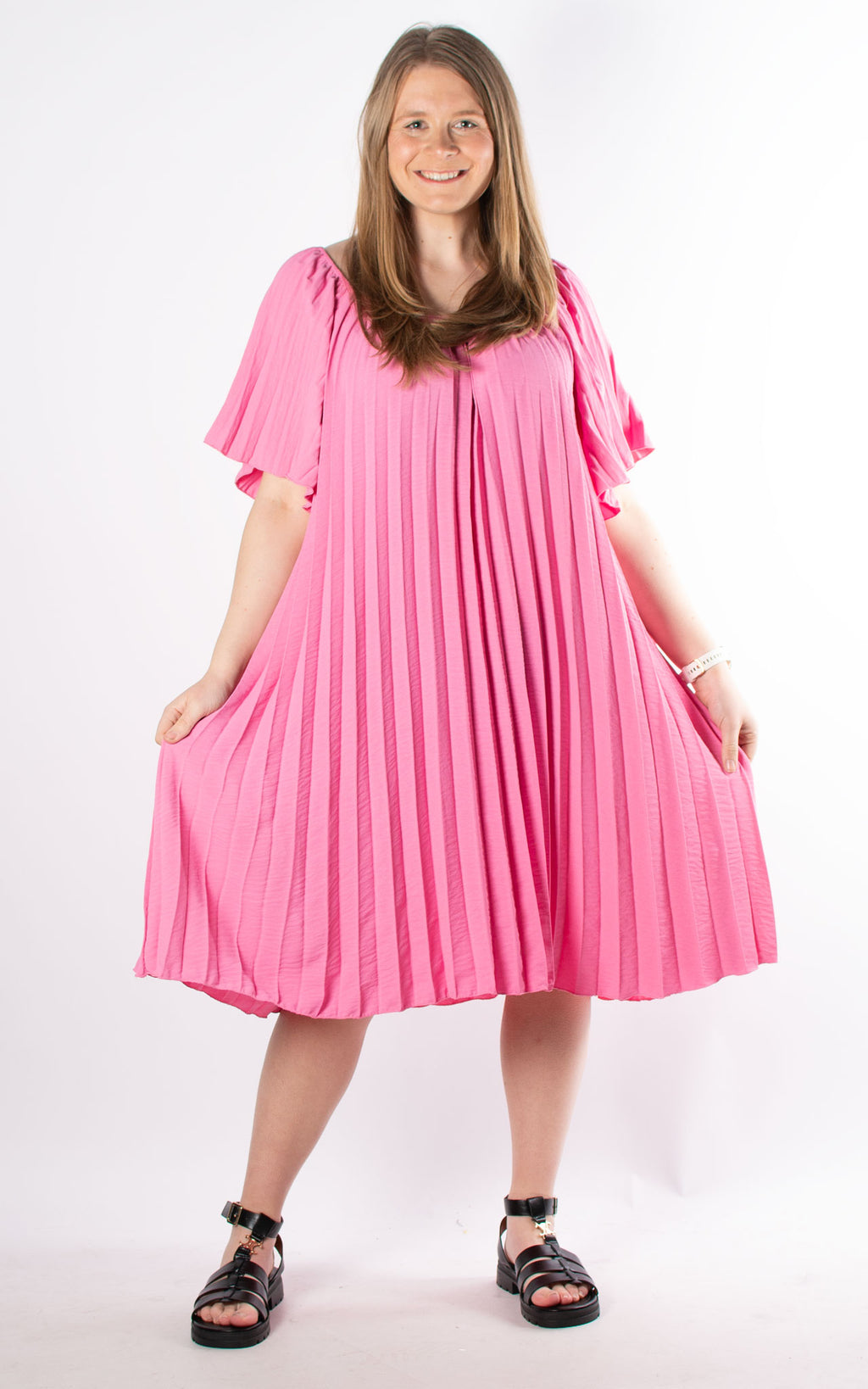 Pleated Bardot Dress | Pink