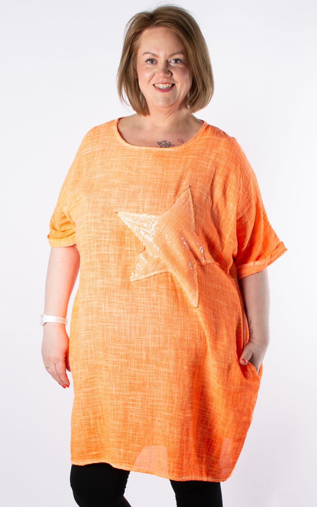Sequin Star Tunic | Neon Orange