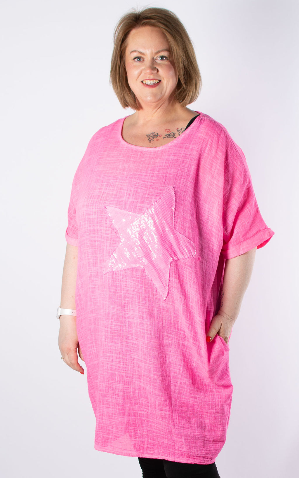 Sequin Star Tunic | Neon Pink