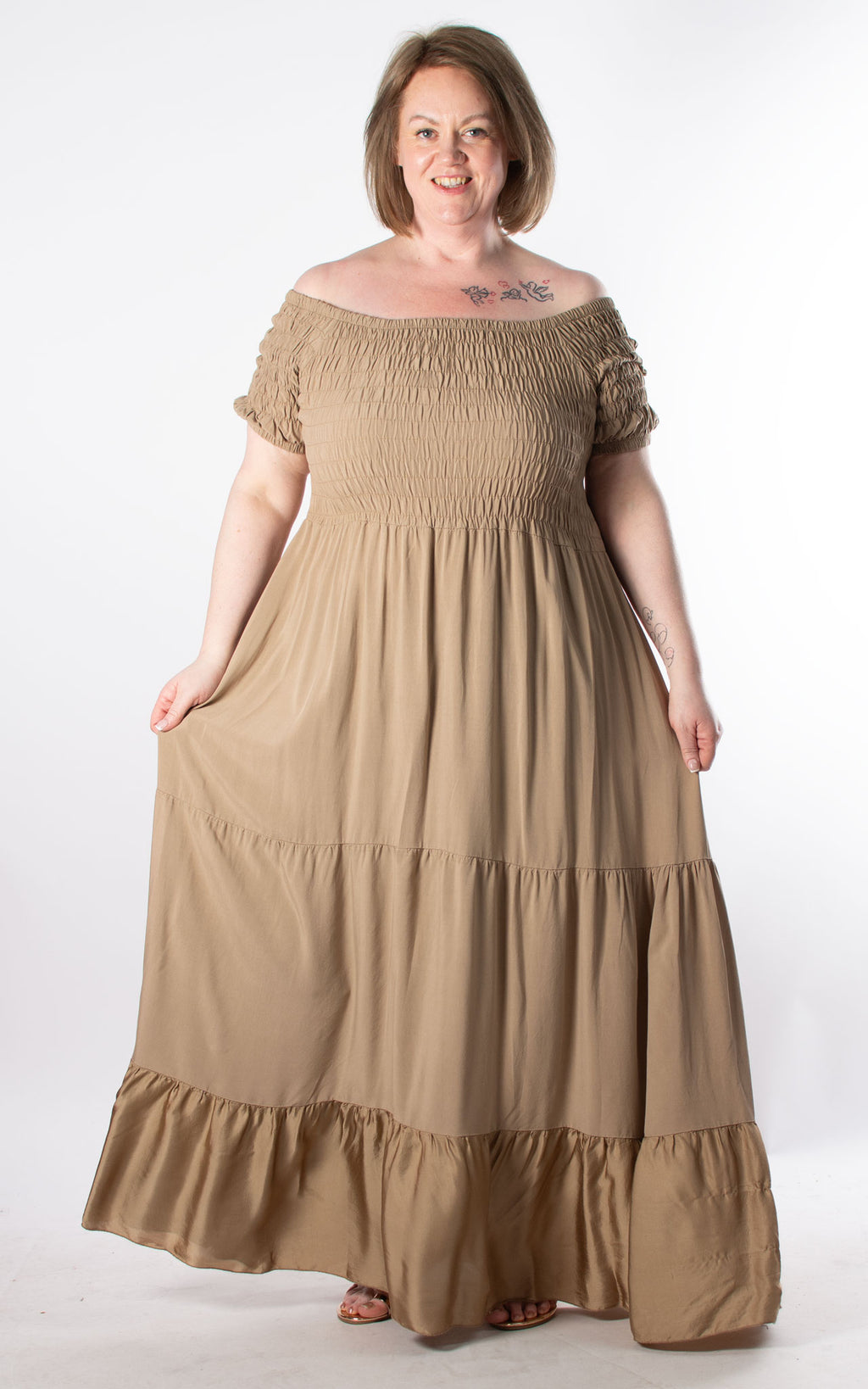 Silk Bottom Shirred Maxi Dress | Mocha