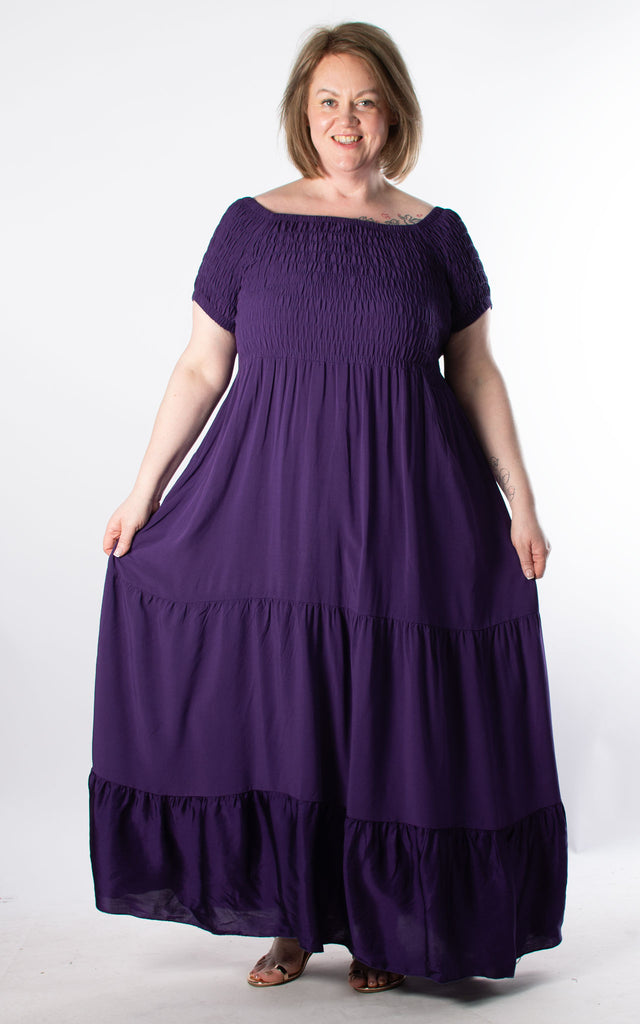 Silk Bottom Shirred Maxi Dress | Purple