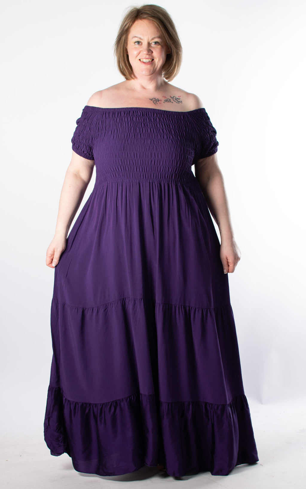 Silk Bottom Shirred Maxi Dress | Purple