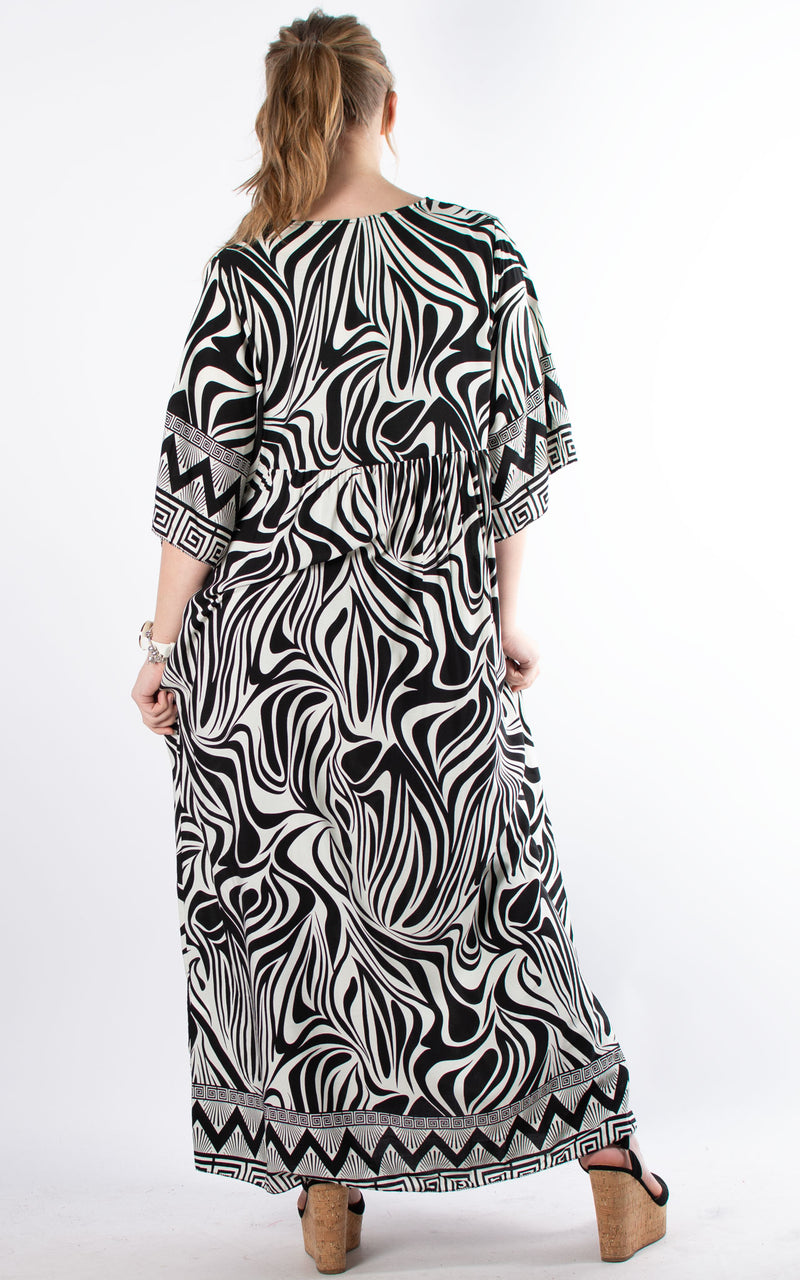 V-neck Pattern Maxi Dress | Black