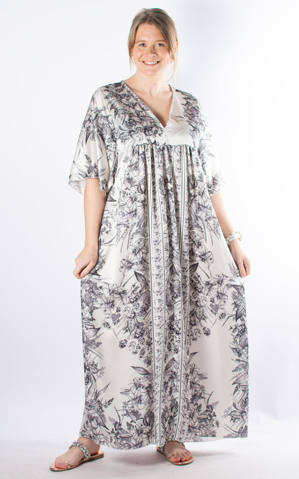 V-neck Silk Maxi Dress | Charcoal