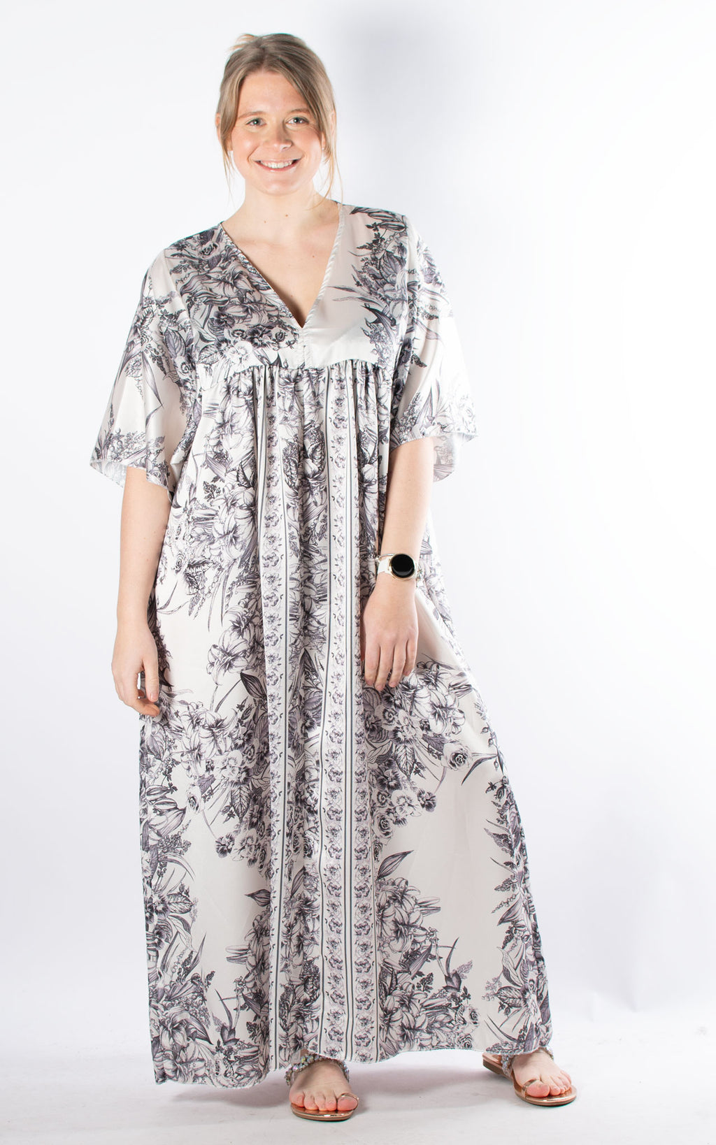 V-neck Silk Maxi Dress | Charcoal