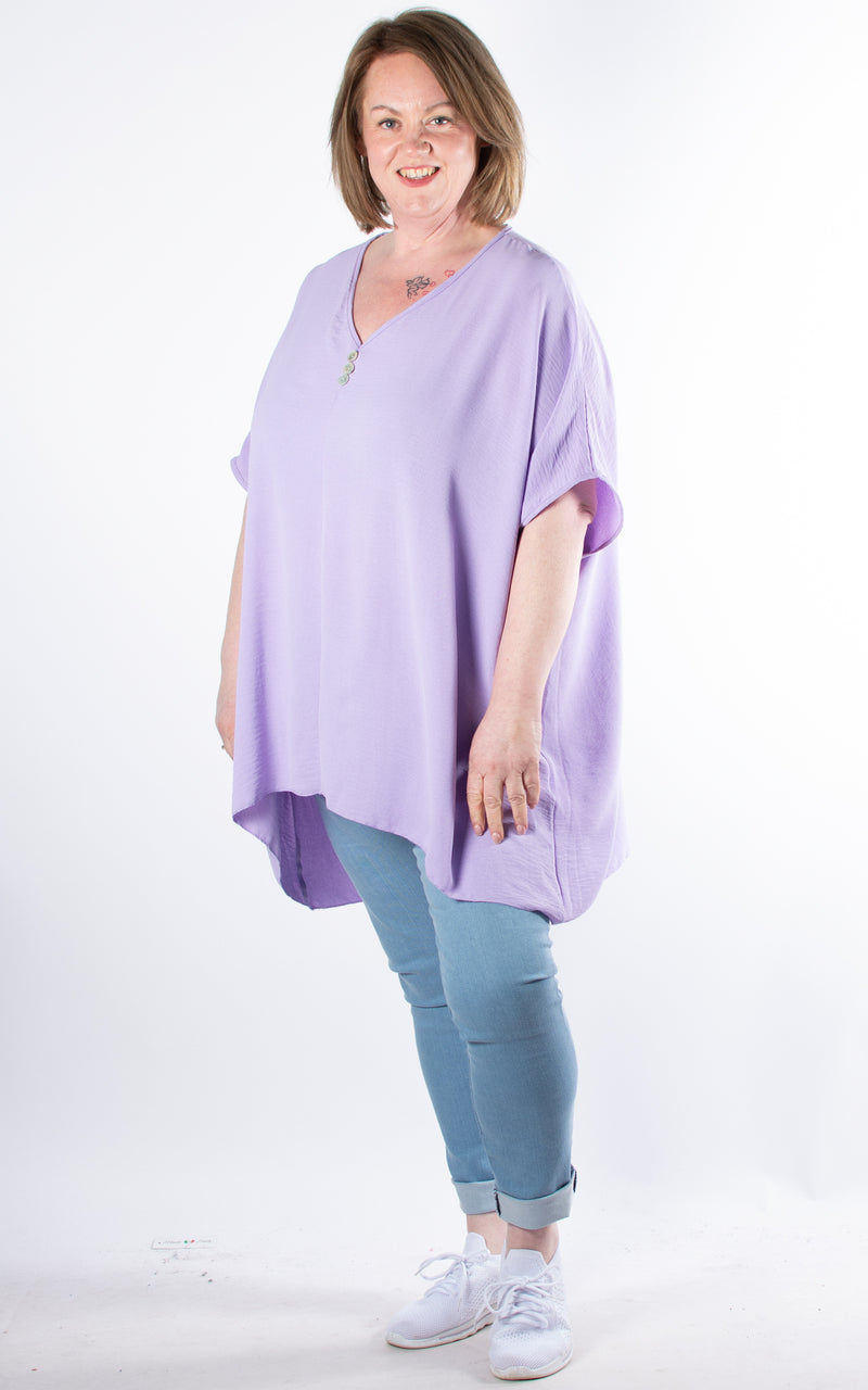Whoopi Button V-neck Top | Lilac