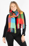 Winter Blanket Scarf | Squares | Red, Green & Blue